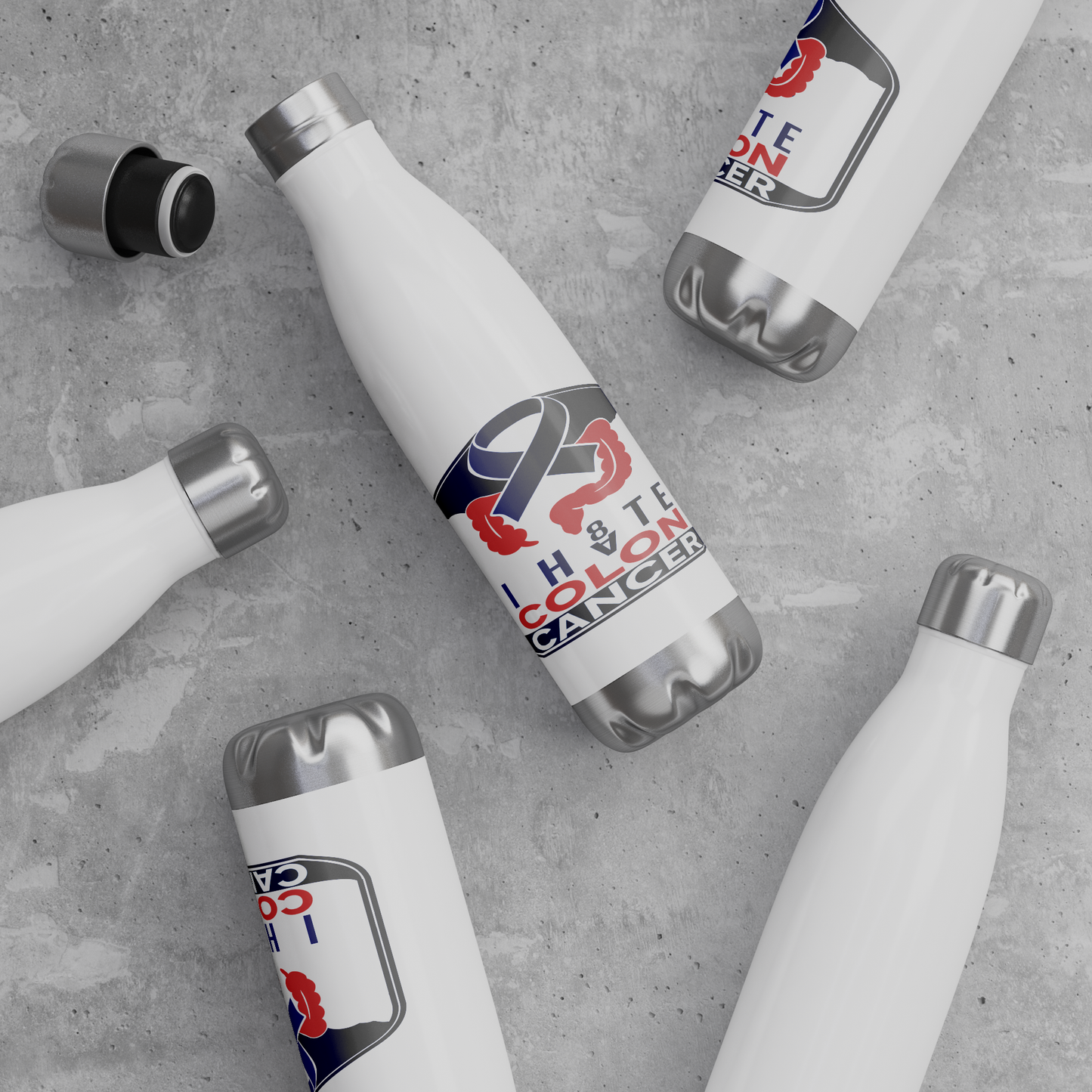 I_HATE_COLON_CANCER_Stainless_Steel_Wate_WaterBottle_Scattered_Mockup.png