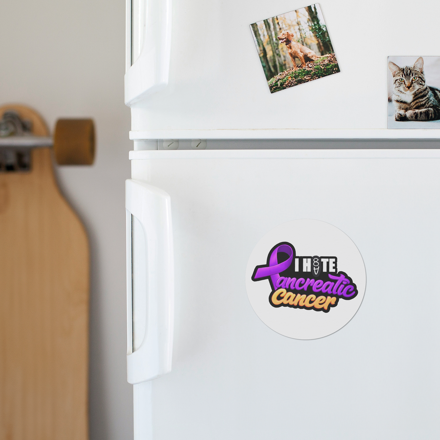 I_HATE_PANCREATIC_CANCER_Magnet_RoundCarMagnet_Fridge_AS_Mockup.png