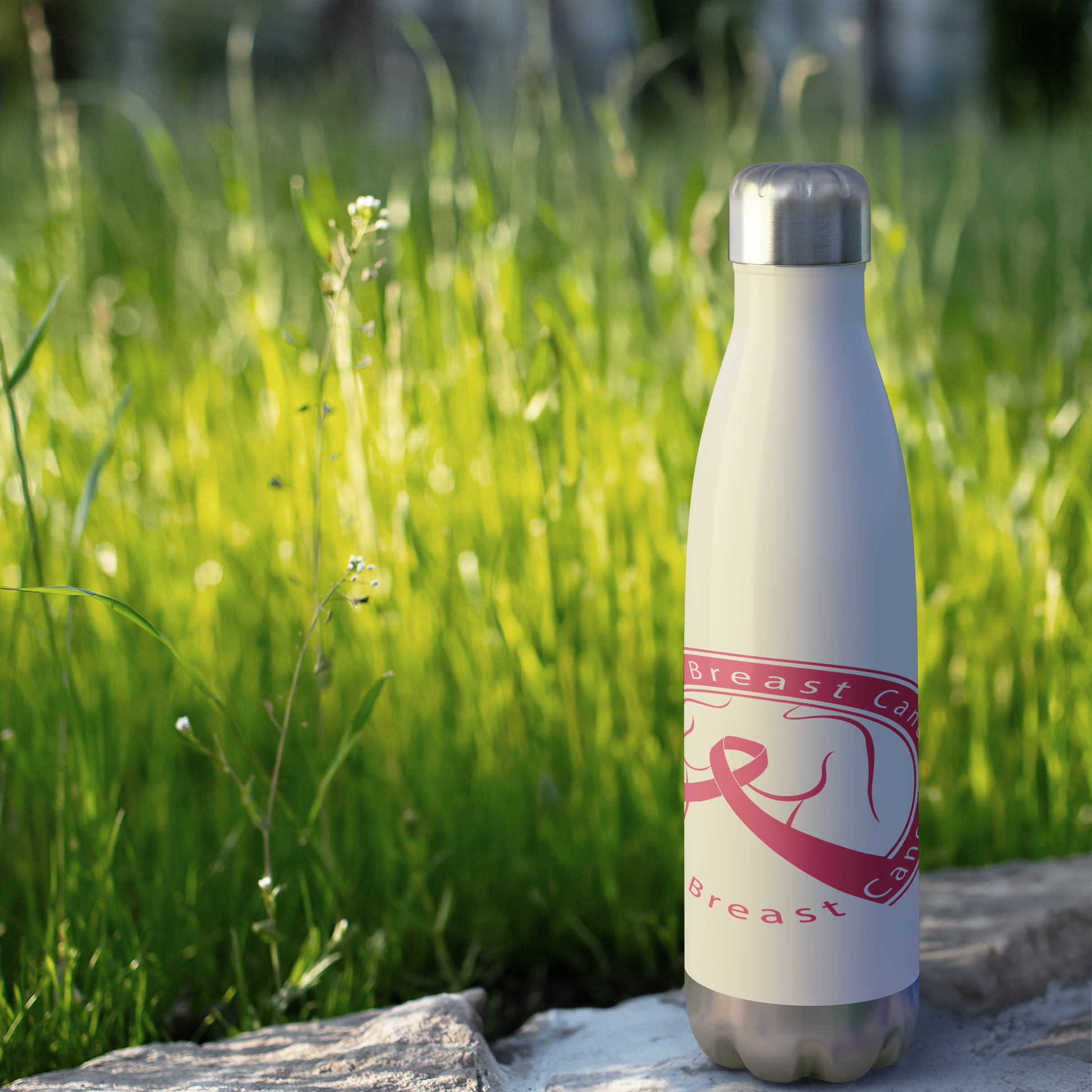 Breast_Cancer_Awareness_Stainless_Steel__WaterBottle_Outdoor_grass_Mockup.png
