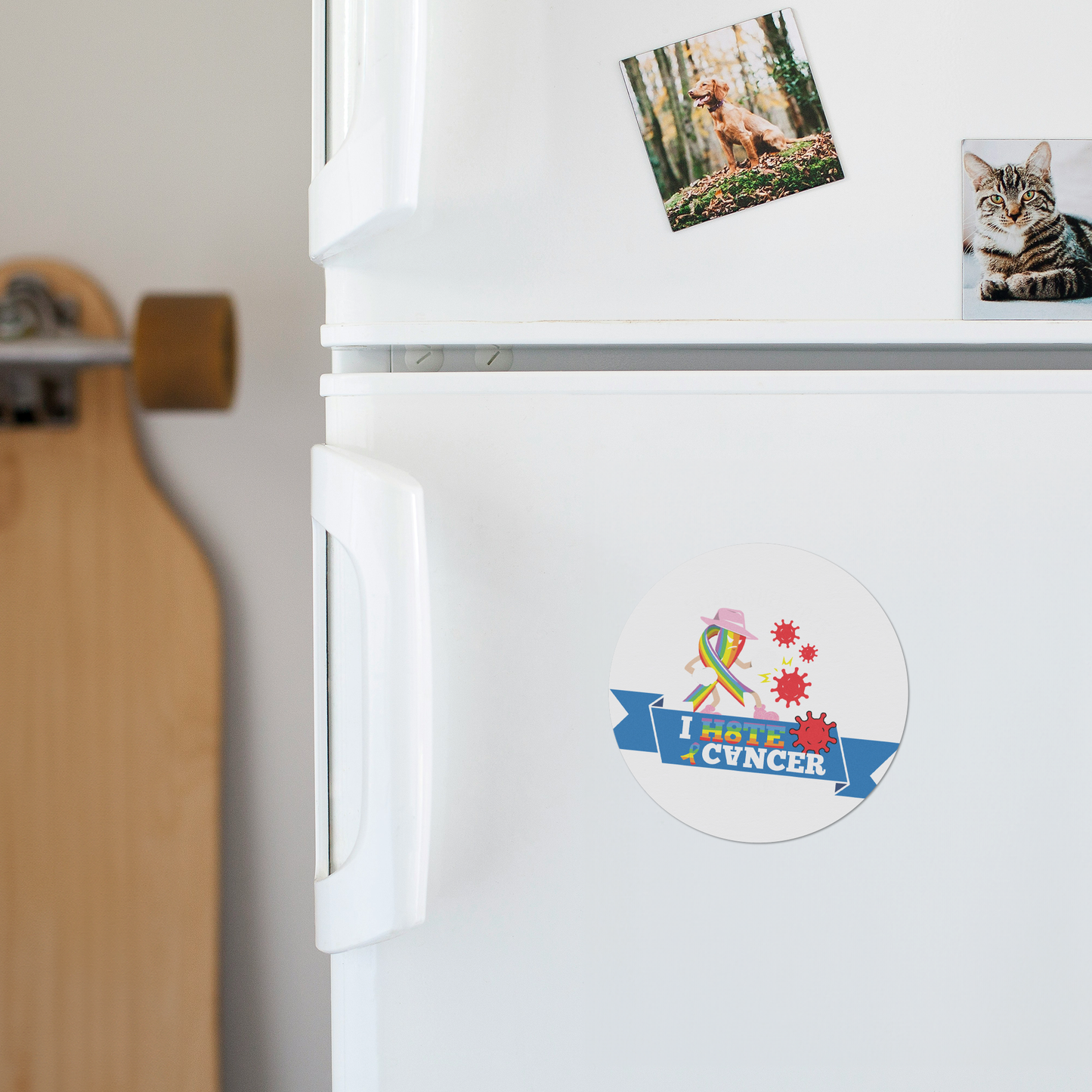 I_HATE_CANCER_Magnet_RoundCarMagnet_Fridge_AS_Mockup.png