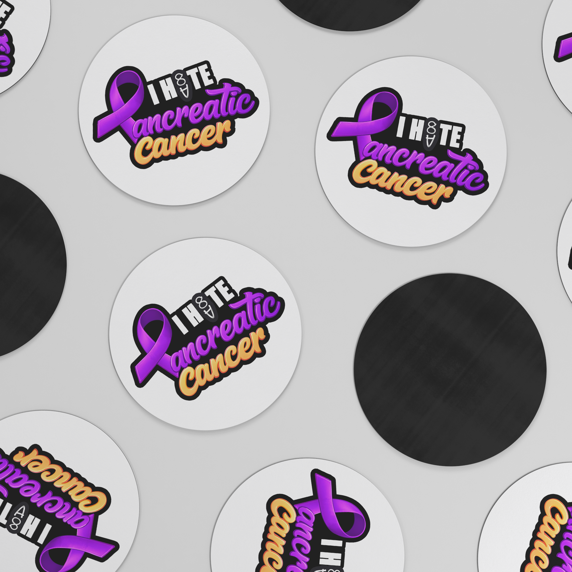 I_HATE_PANCREATIC_CANCER_Magnet_RoundCarMagnet_Scattered_AS_Mockup.png