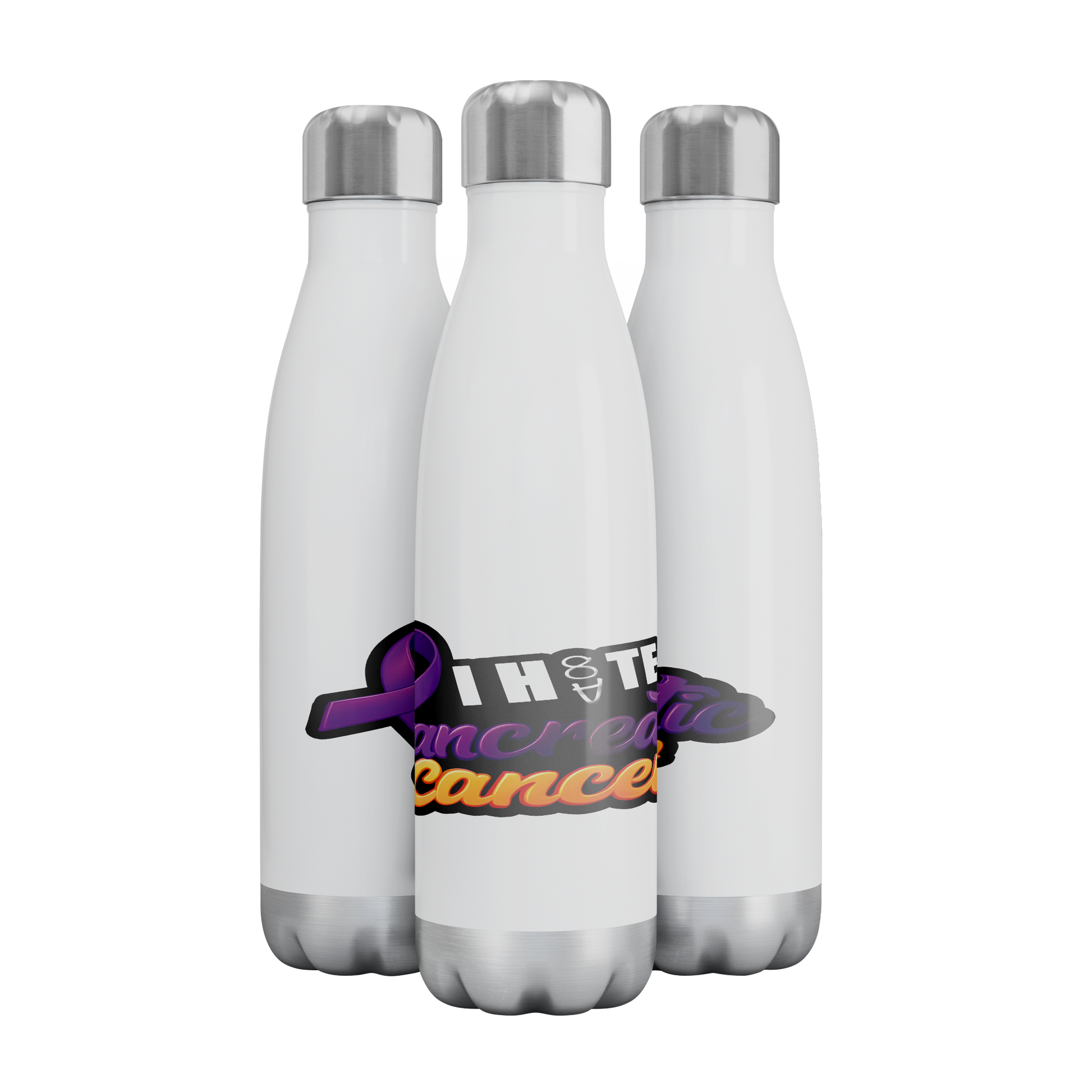 I_HATE_PANCREATIC_CANCER_Stainless_Steel_WaterBottle_3Bottles_Mockup.png