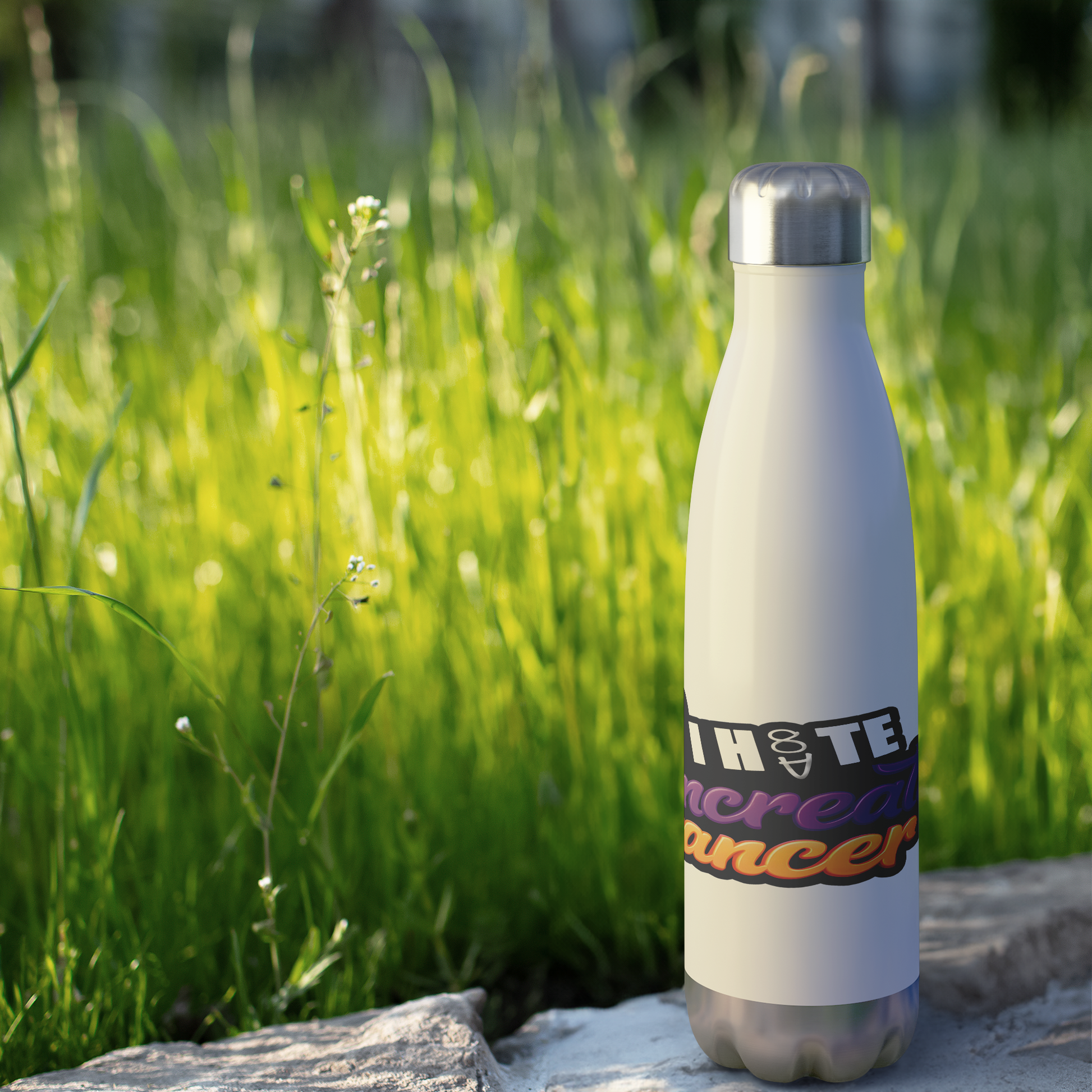 I_HATE_PANCREATIC_CANCER_Stainless_Steel_WaterBottle_Outdoor_grass_Mockup.png